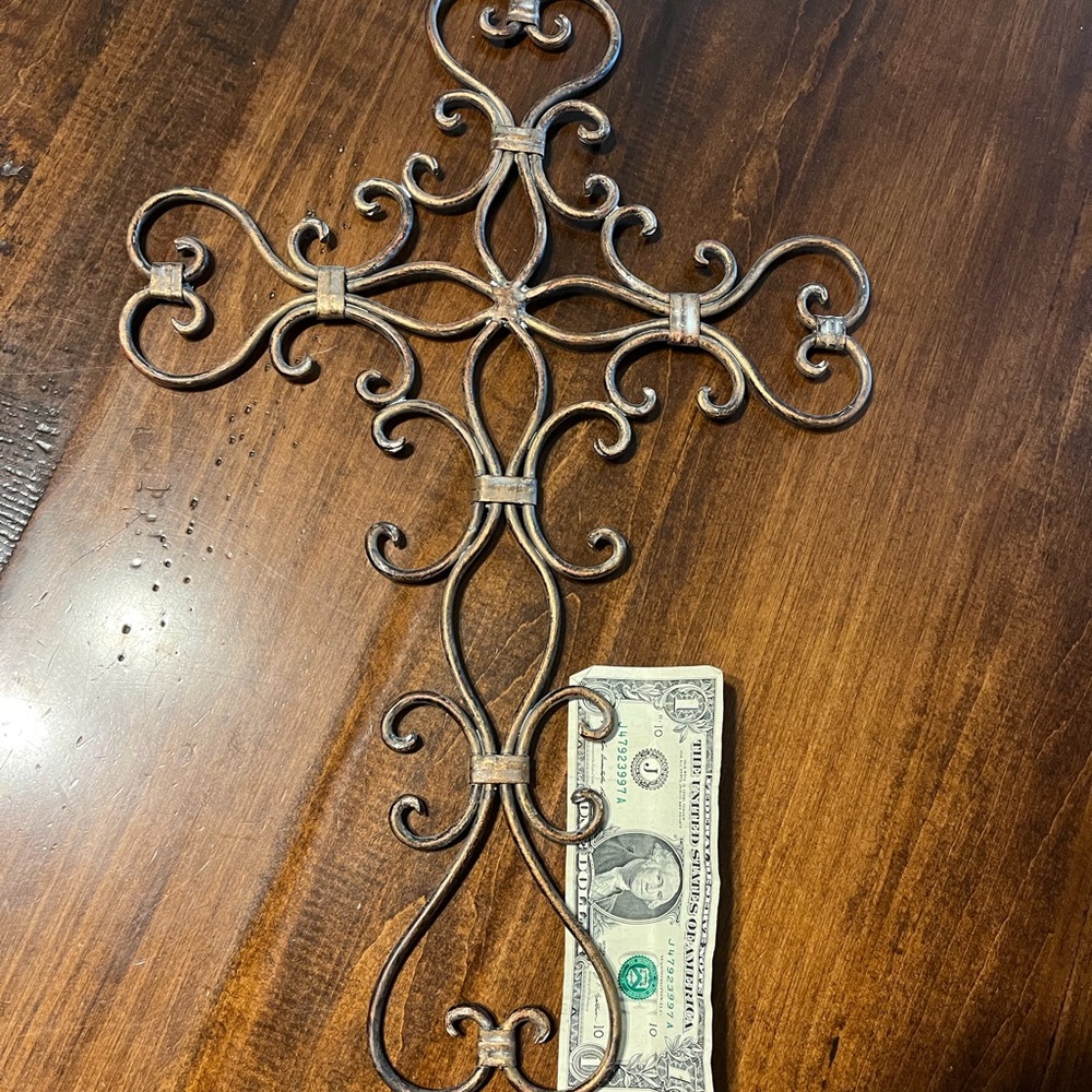 Decorative Metal Wall Cross in Aged Brown Finish - Home Wall Decor